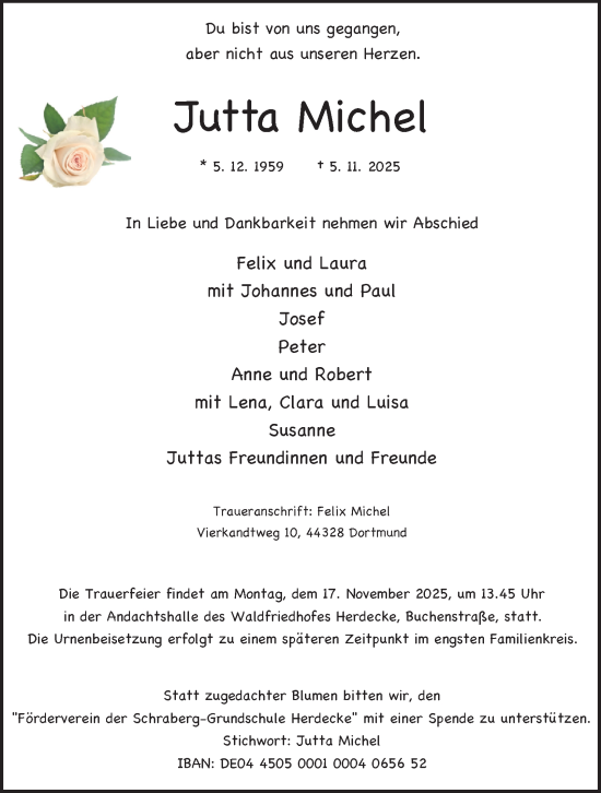 Traueranzeige von Jutta Michel von Tageszeitung
