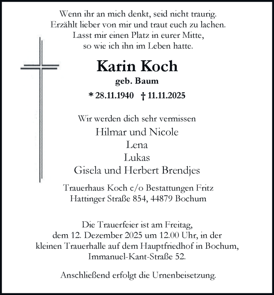 Traueranzeige von Karin Koch von Tageszeitung