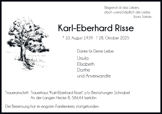 Traueranzeige von Karl-Eberhard Risse von Tageszeitung
