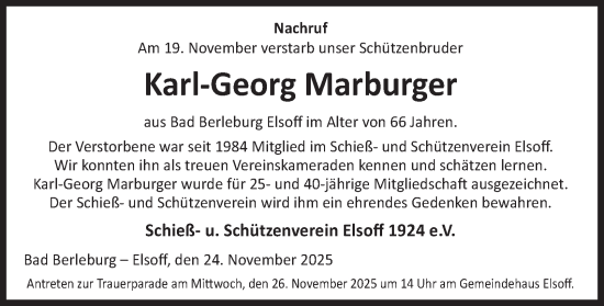 Traueranzeige von Karl-Georg Marburger von Tageszeitung