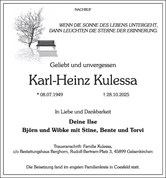 Traueranzeige von Karl-Heinz Kulessa von Tageszeitung