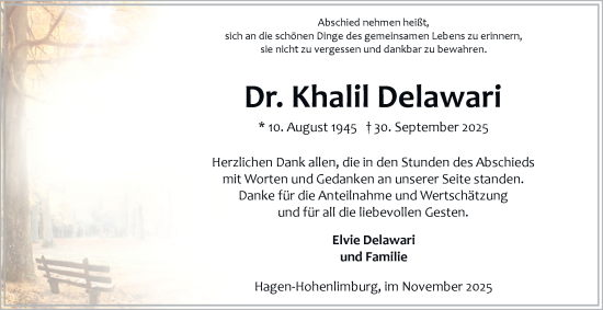 Traueranzeige von Khalil Delawari von Tageszeitung