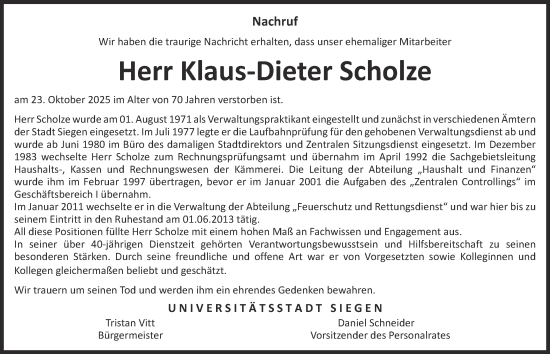 Traueranzeige von Klaus-Dieter Scholze von Tageszeitung