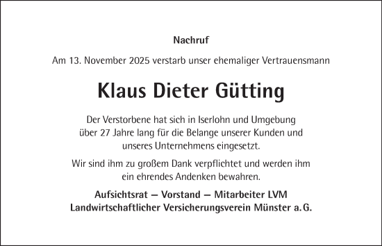 Traueranzeige von Klaus Dieter Gütting von Tageszeitung