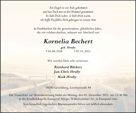 Traueranzeige von Kornelia Bechert von Tageszeitung