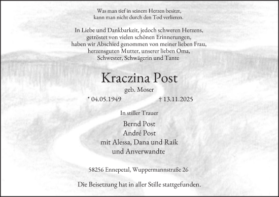 Traueranzeige von Kraczina Post von Tageszeitung