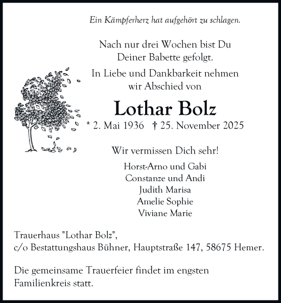 Traueranzeige von Lothar Bolz von Tageszeitung