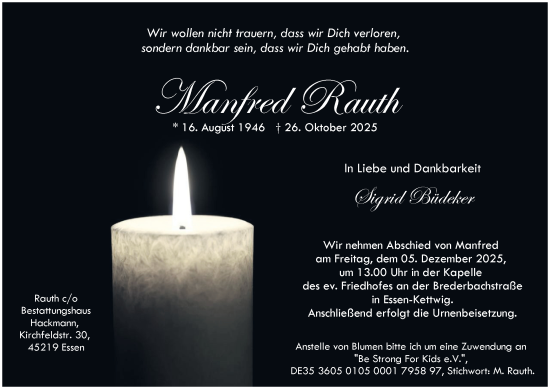 Traueranzeige von Manfred Rauth von Tageszeitung