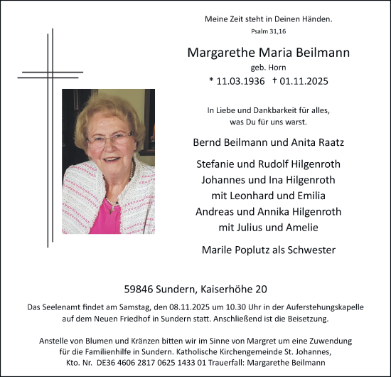 Traueranzeige von Margarethe Maria Beilmann von Tageszeitung