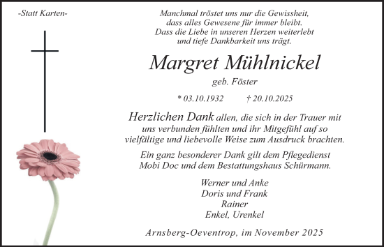 Traueranzeige von Margret Mühlnickel von Tageszeitung
