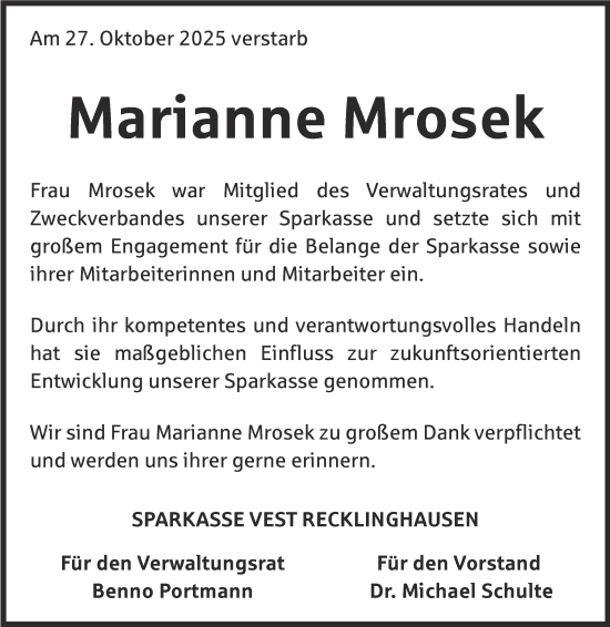 Traueranzeige von Marianne Mrosek von Tageszeitung