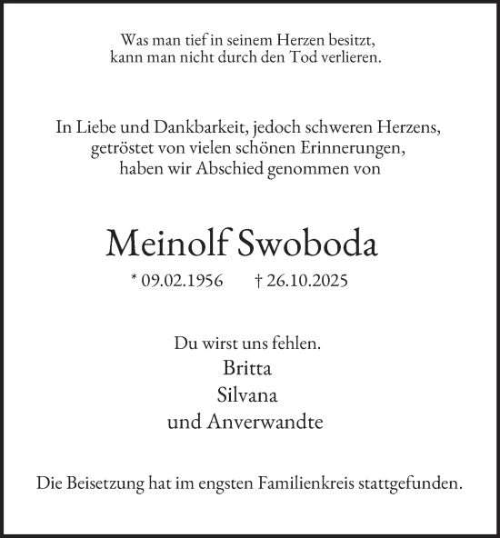 Traueranzeige von Meinolf Swoboda von Tageszeitung