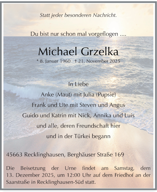 Traueranzeige von Michael Grzelka von Tageszeitung