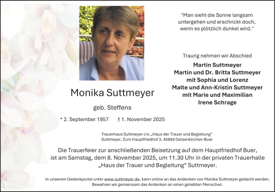Traueranzeige von Monika Suttmeyer von Tageszeitung