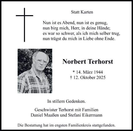 Traueranzeige von Norbert Terhorst von Tageszeitung