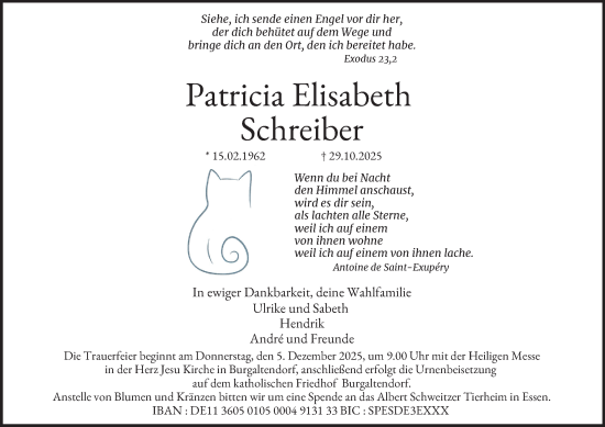 Traueranzeige von Patricia Elisabeth Schreiber von Tageszeitung