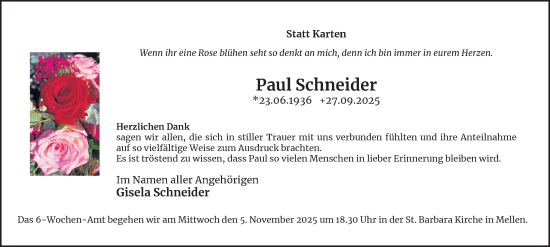 Traueranzeige von Paul Schneider von Tageszeitung