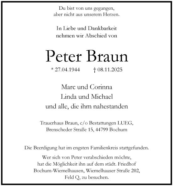Traueranzeige von Peter Braun von Tageszeitung