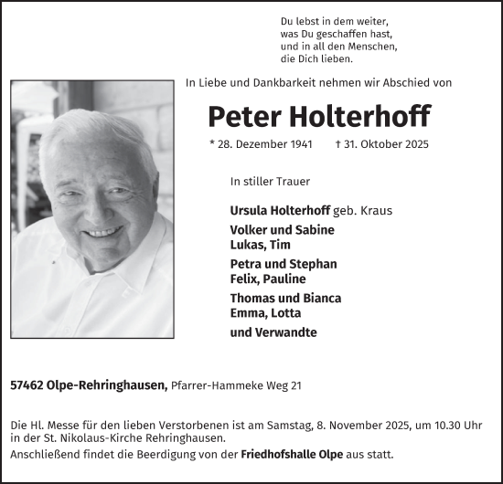 Traueranzeige von Peter Holterhoff von Tageszeitung