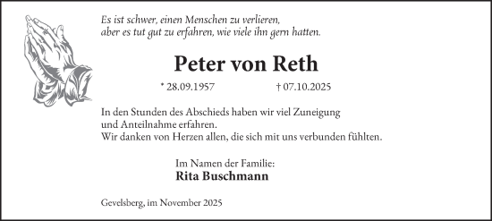Traueranzeige von Peter von Reth von Tageszeitung