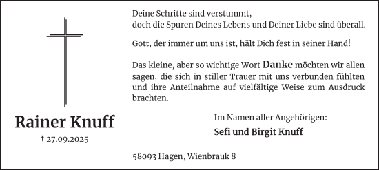 Traueranzeige von Rainer Knuff von Tageszeitung