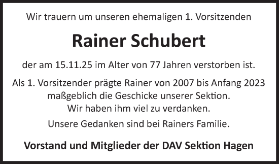Traueranzeige von Rainer Schubert von Tageszeitung