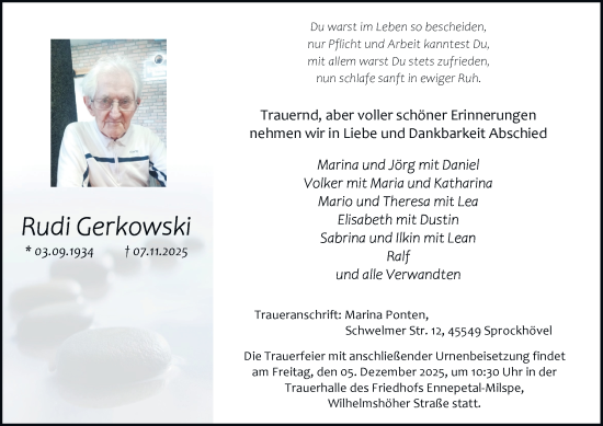 Traueranzeige von Ralf Gerkowski von Tageszeitung