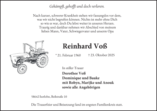 Traueranzeige von Reinhard Voß von Tageszeitung