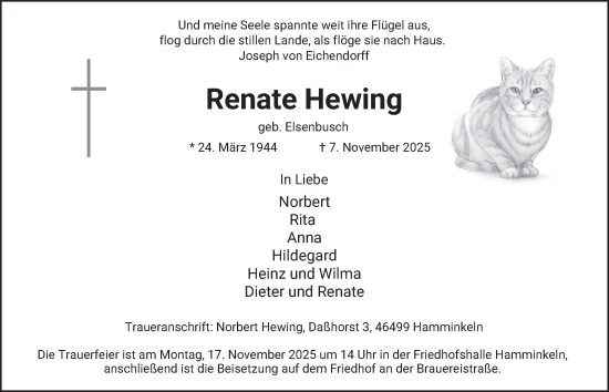 Traueranzeige von Renate Hewing von Tageszeitung