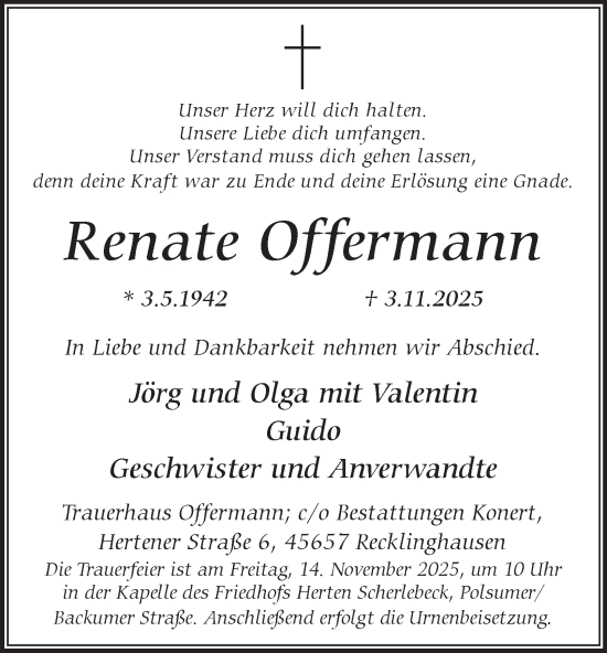 Traueranzeige von Renate Offermann von Tageszeitung