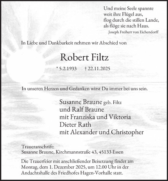 Traueranzeige von Robert Filtz von Tageszeitung