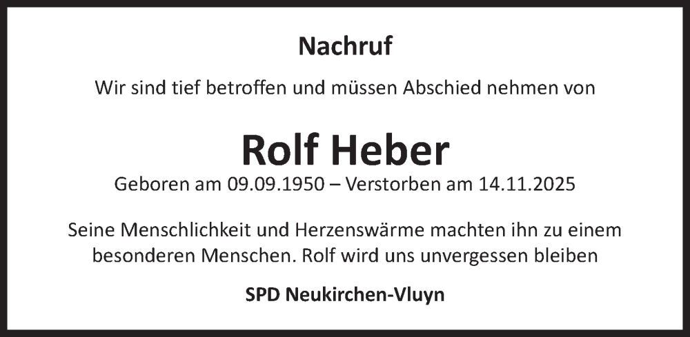  Traueranzeige für Rolf Heber vom 22.11.2025 aus Tageszeitung