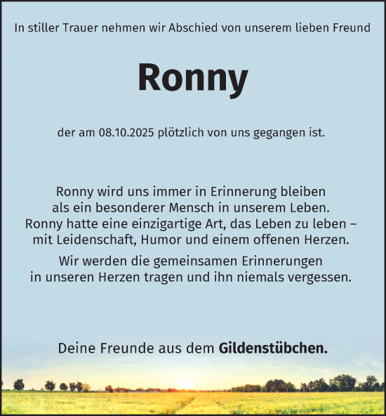 Traueranzeige von Ronny  von Tageszeitung