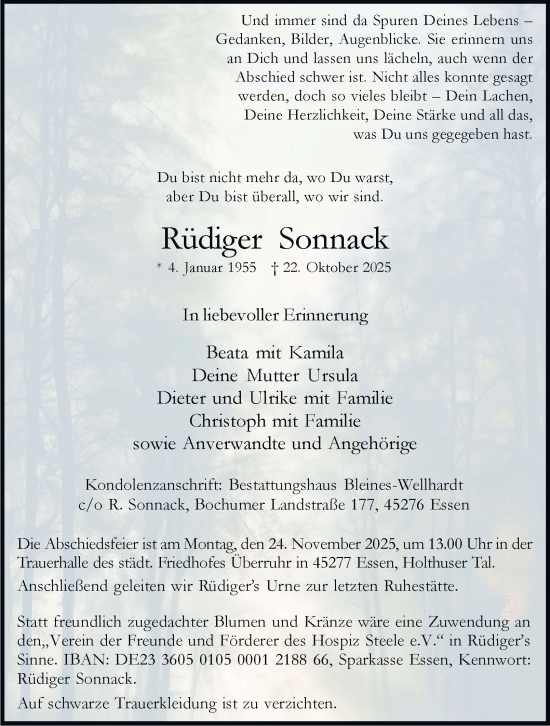 Traueranzeige von Rüdiger Sonnack von Tageszeitung