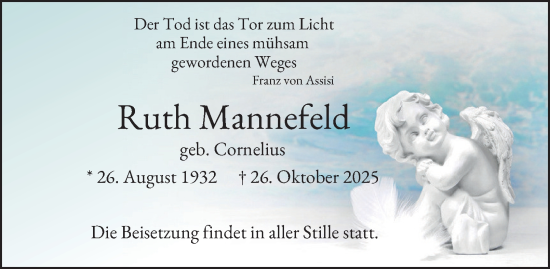 Traueranzeige von Ruth Mannefeld von Tageszeitung