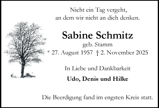 Traueranzeige von Sabine Schmitz von Tageszeitung