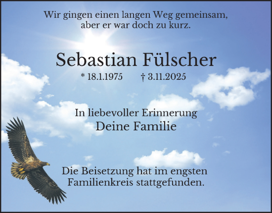 Traueranzeige von Sebastian Fülscher von Tageszeitung