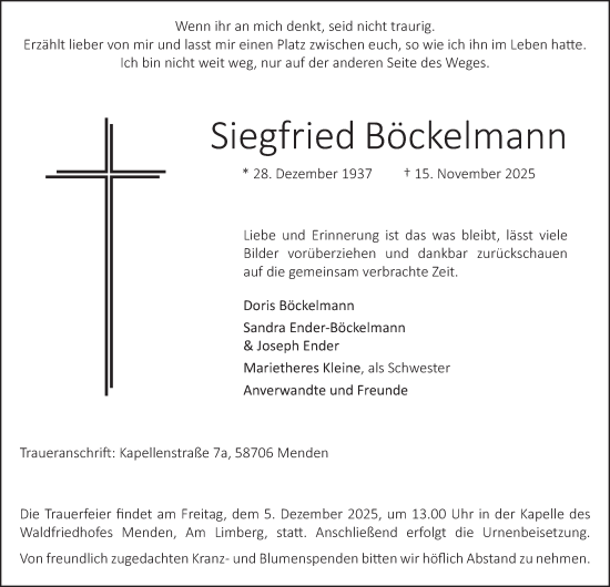 Traueranzeige von Siegfried Böckelmann von Tageszeitung