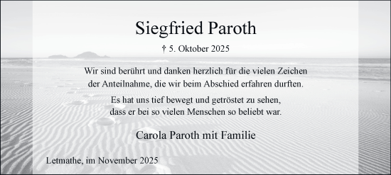 Traueranzeige von Siegfried Paroth von Tageszeitung