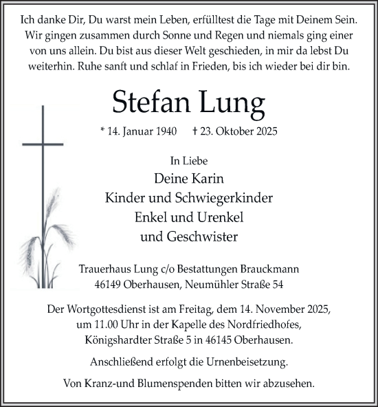Traueranzeige von Stefan Lung von Tageszeitung