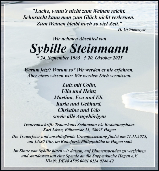 Traueranzeige von Sybille Steinmann von Tageszeitung