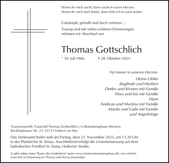 Traueranzeige von Thomas Gottschlich von Tageszeitung