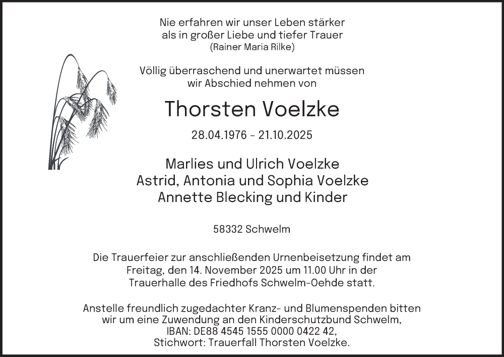  Traueranzeige für Thorsten Voelzke vom 08.11.2025 aus Tageszeitung