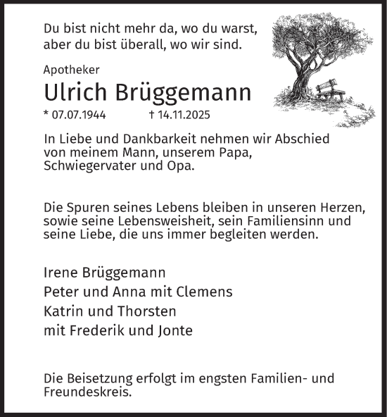 Traueranzeige von Ulrich Brüggemann von Tageszeitung