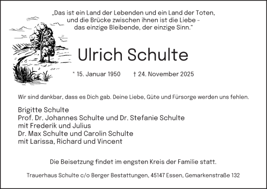 Traueranzeige von Ulrich Schulte von Tageszeitung