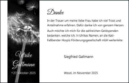 Traueranzeige von Ulrike Gallmann von Tageszeitung