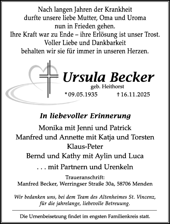 Traueranzeige von Ursula Becker von Tageszeitung