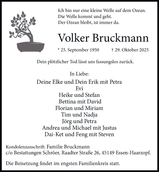 Traueranzeige von Volker Bruckmann von Tageszeitung