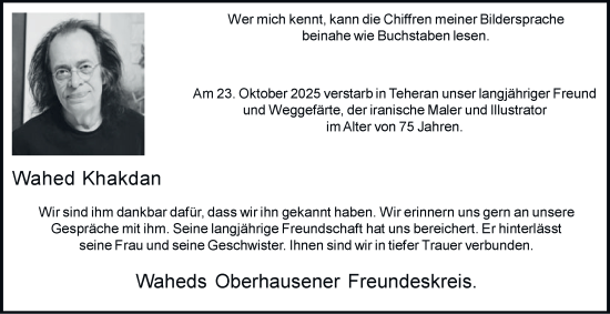 Traueranzeige von Wahed Khakdan von Tageszeitung