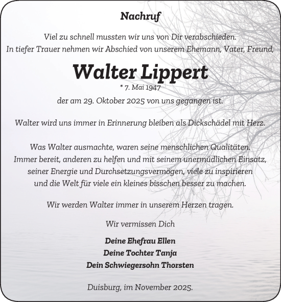 Traueranzeige von Walter Lippert von Tageszeitung